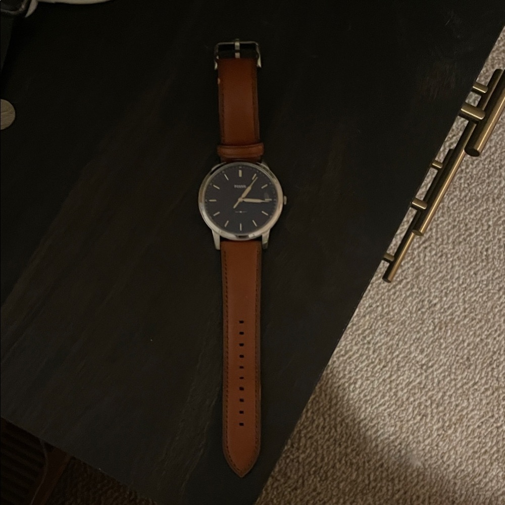 Fossil Men's Watch with Brown Leather Strap and Dark Dial